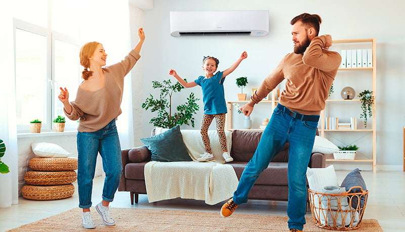 A family enjoying the coolness of air con